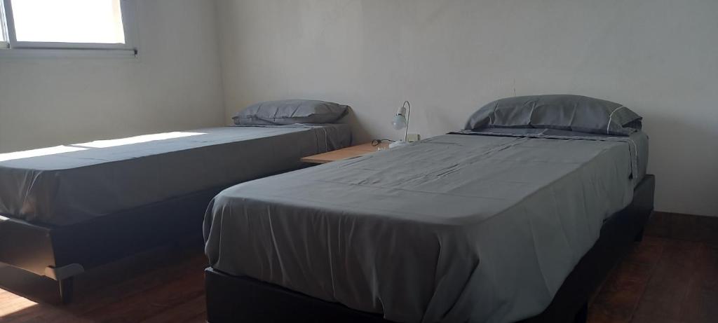 dos camas sentadas una al lado de la otra en una habitación en Relax frente al Lago en Oliveros