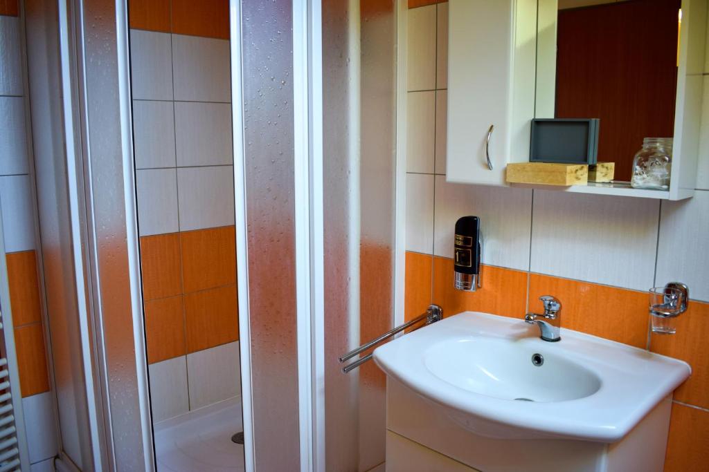 Koupelna v ubytování Penzion Rak Wellness