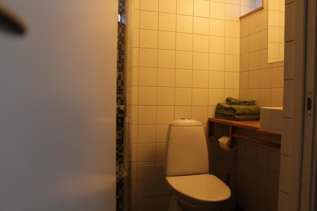 La salle de bains est pourvue de toilettes et d'un lavabo. dans l'établissement HotelBorrby, à Borrby