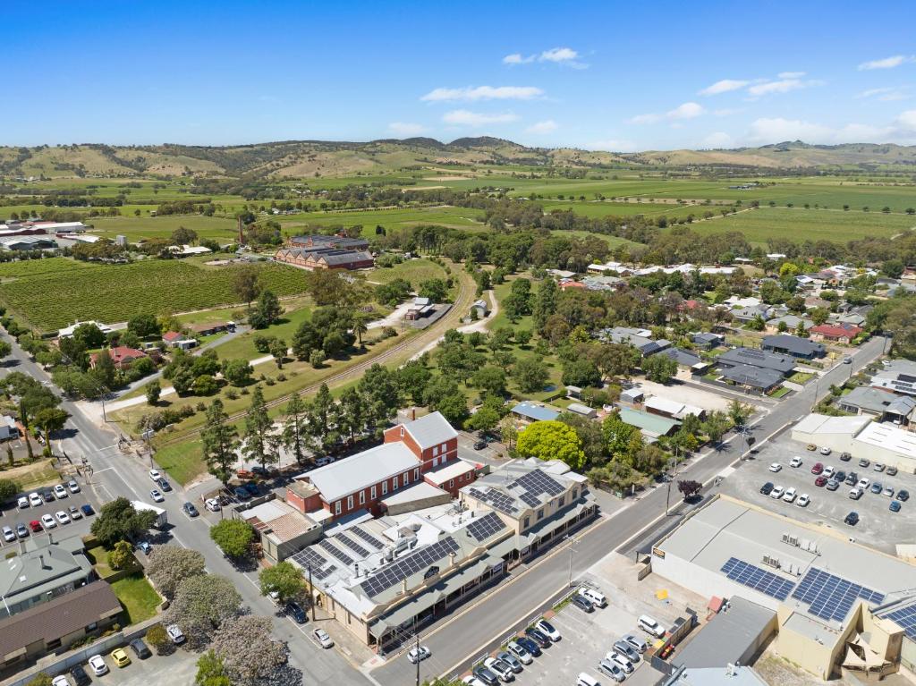 an aerial view of a town with a street at The Tanunda Club Guest Suites in Tanunda