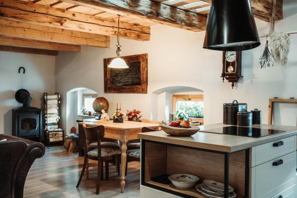 Kuchyň nebo kuchyňský kout v ubytování ČÁKYHO KÚRIA - mezonetový apartmán s krbom a saunami