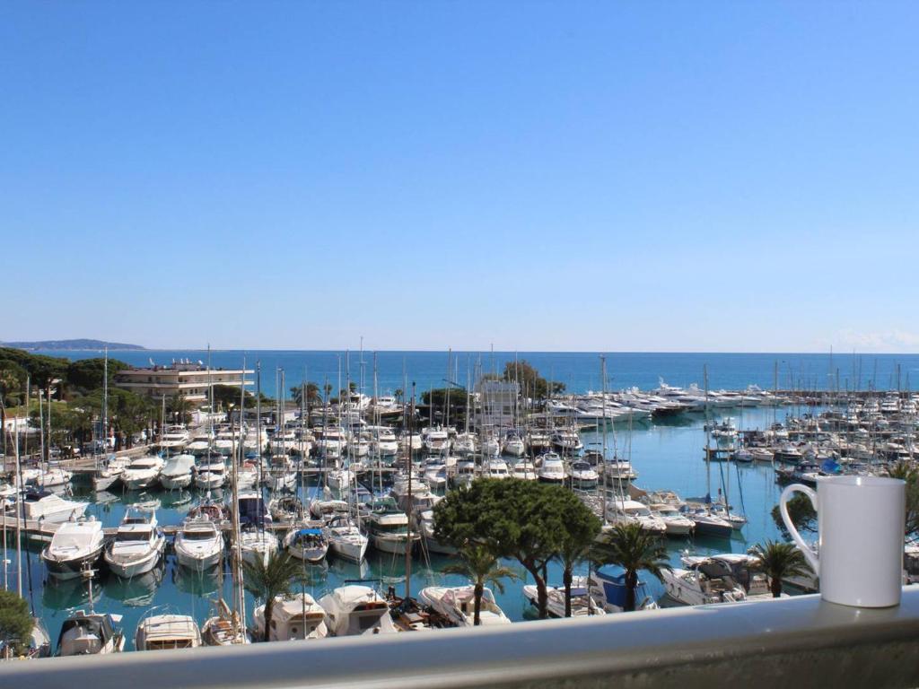 une vue d'une marina avec des bateaux dans l'eau dans l'établissement Appartement 3P avec terrasse et parking, Villeneuve-Loubet Plage - FR-1-252A-63, à Villeneuve-Loubet