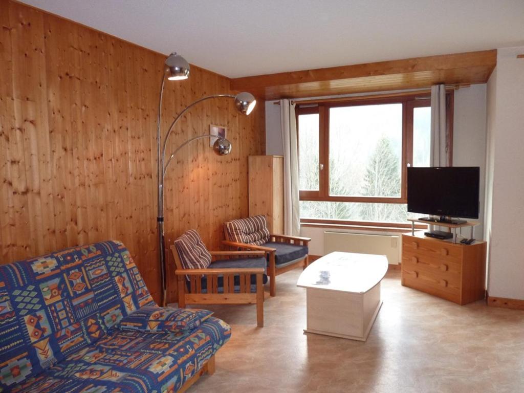 TV a/nebo společenská místnost v ubytování Studio avec accès piscine collective à louer à St Jean d'Aulps - FR-1-573-37