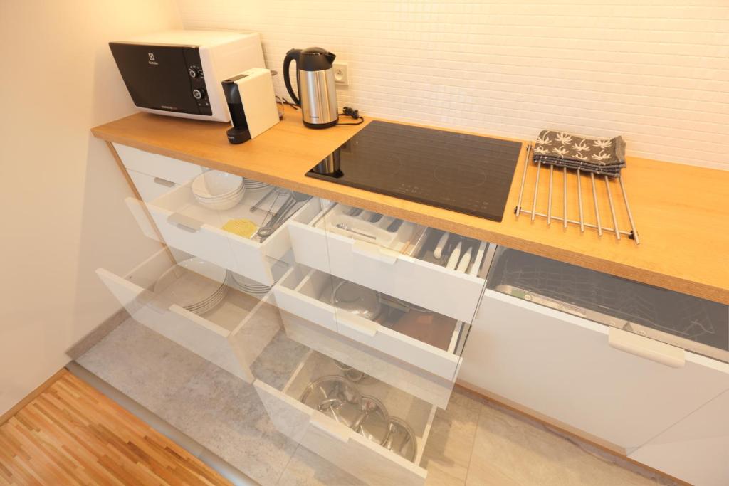 Kuchyň nebo kuchyňský kout v ubytování Apartmány U Květné zahrady
