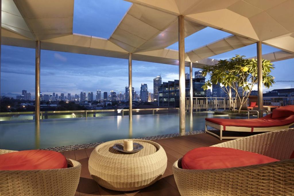 a view of the city from the roof of a building at Morrissey Hotel in Jakarta
