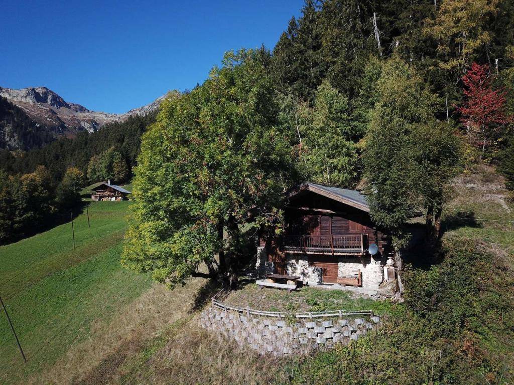 an aerial view of a cabin in the middle of a field at Chalet Arêches-Beaufort, 4 pièces, 6 personnes - FR-1-342-158 in Beaufort