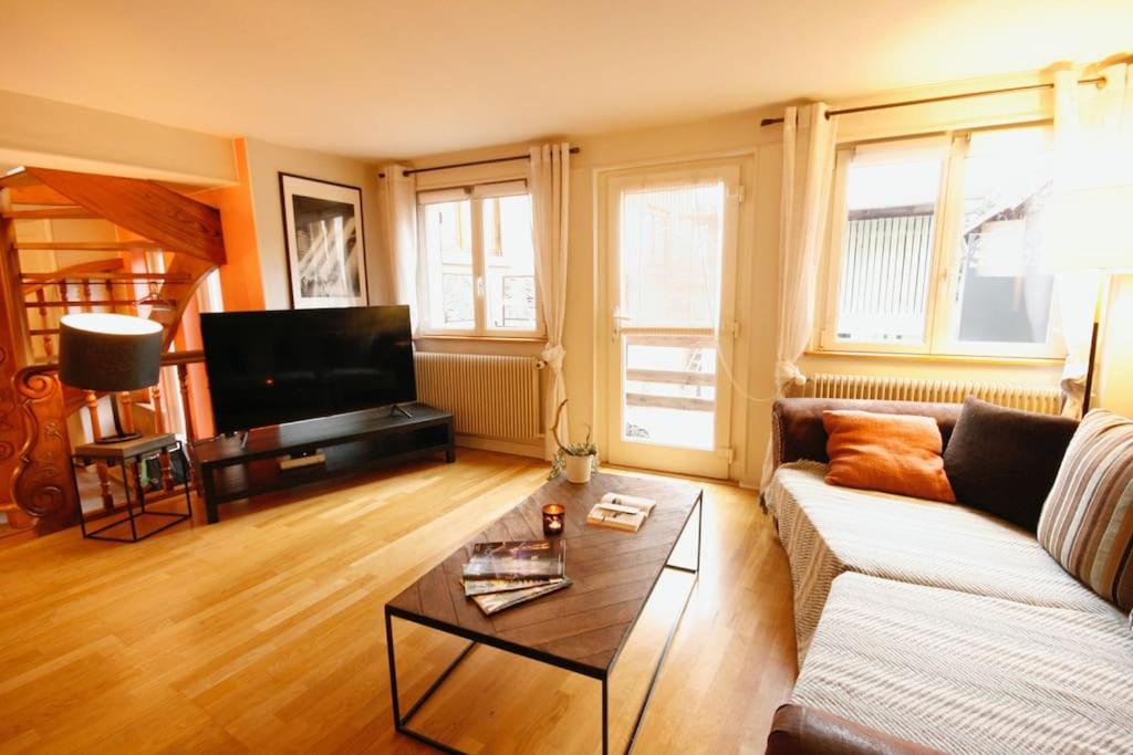Telewizja i/lub zestaw kina domowego w obiekcie Gîte Aux Quatre Vents avec Terrasse