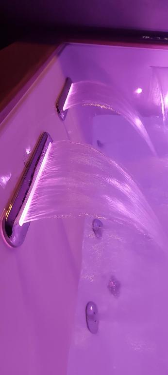 a purple bath tub filled with pink liquid at Le Allegre Comari di Ossuccio in Ossuccio