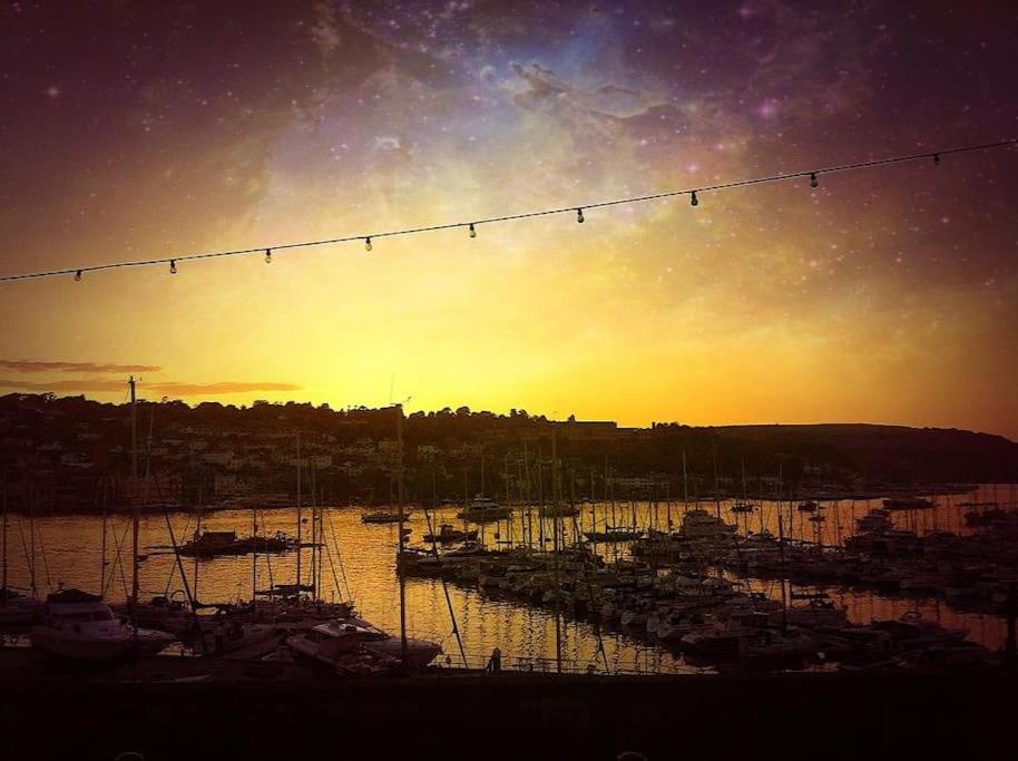 a group of boats docked in a harbor at sunset at Harbour View in Kingswear