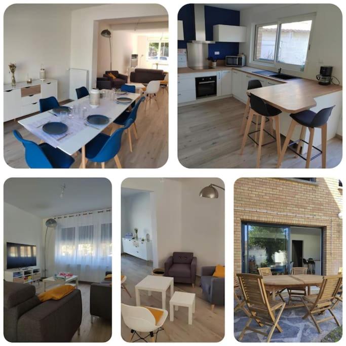 un groupe de quatre photos d'une cuisine et d'un salon dans l'établissement Maison hyper centre Gravelines - 5 chambres, à Gravelines