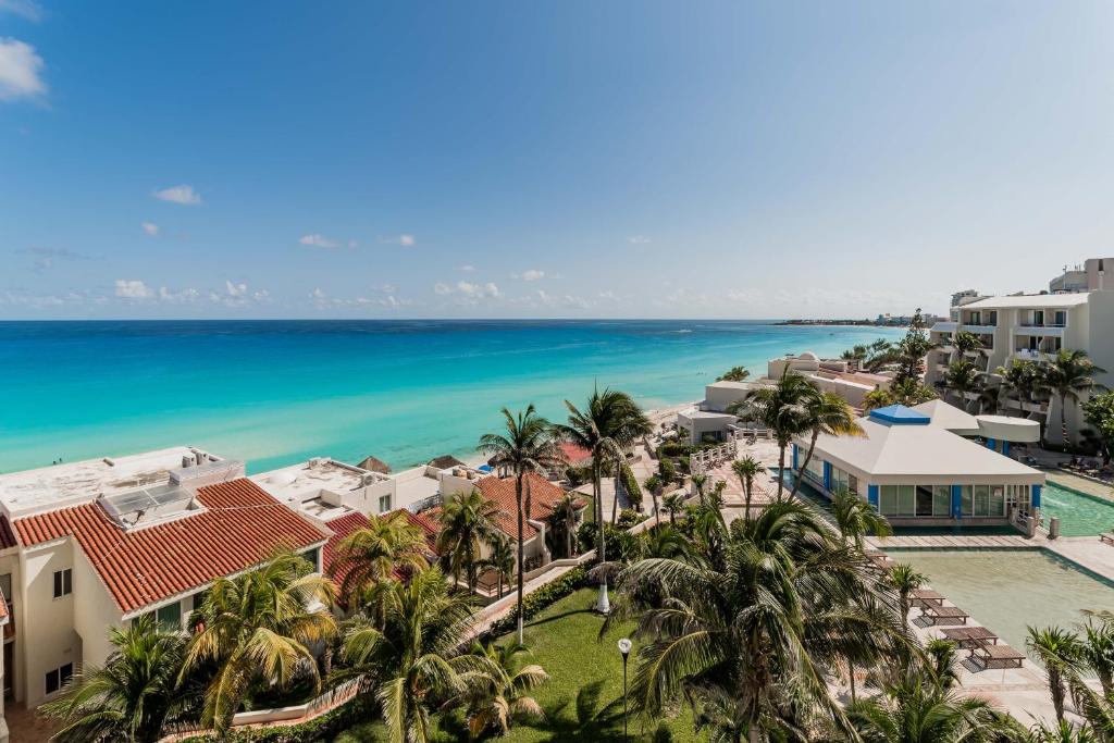an aerial view of the beach and the ocean at OceanView & Beach Access 3805 in Cancún