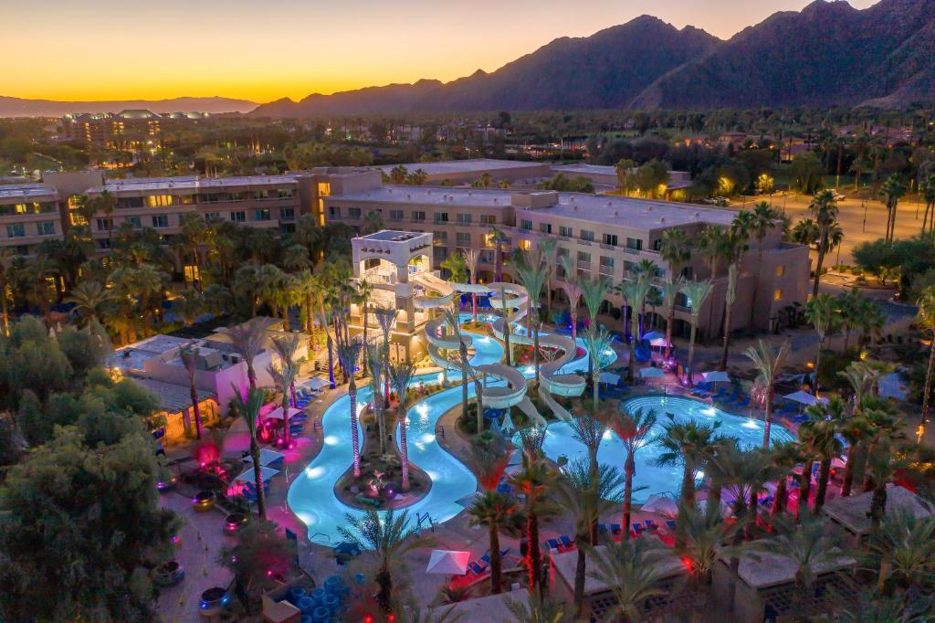 an overhead view of a resort with a water park at Hyatt Regency Indian Wells Resort & Spa in Indian Wells