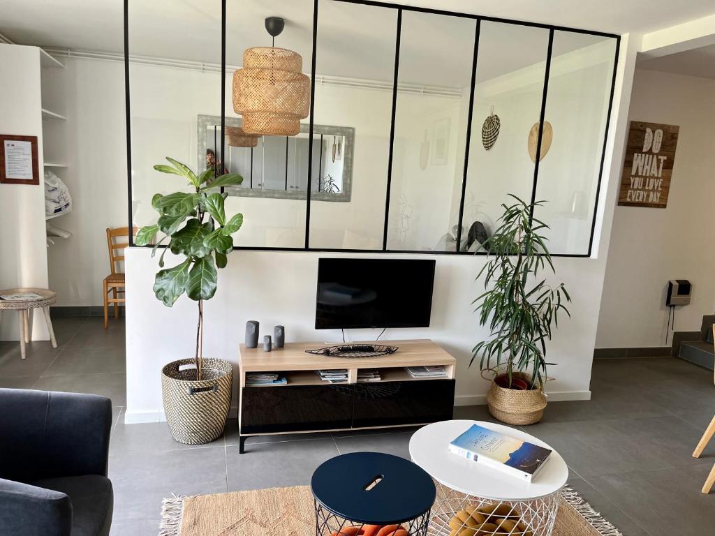 Televízia a/alebo spoločenská miestnosť v ubytovaní Chez Isa, loft 55m2, jardin, vue, parking, entrée autonome