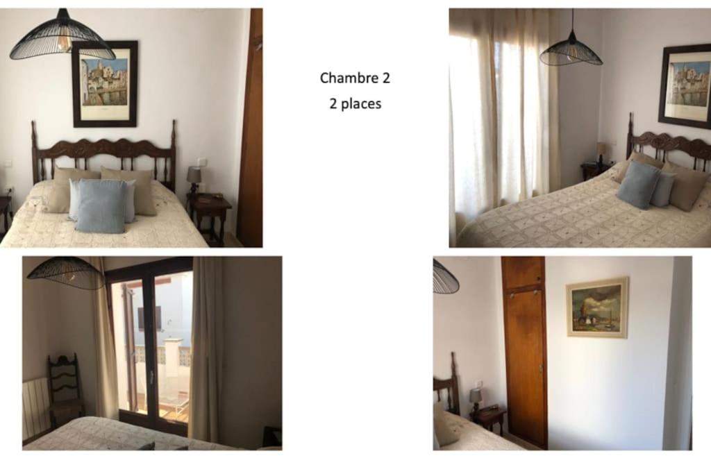 a collage of four pictures of a bedroom with a bed at Maison de famille bord de mer La casita blanca in L'Escala