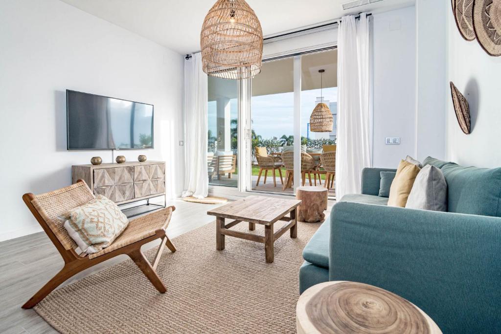 A seating area at LM10BB- Modern ground floor flat in Le Mirage