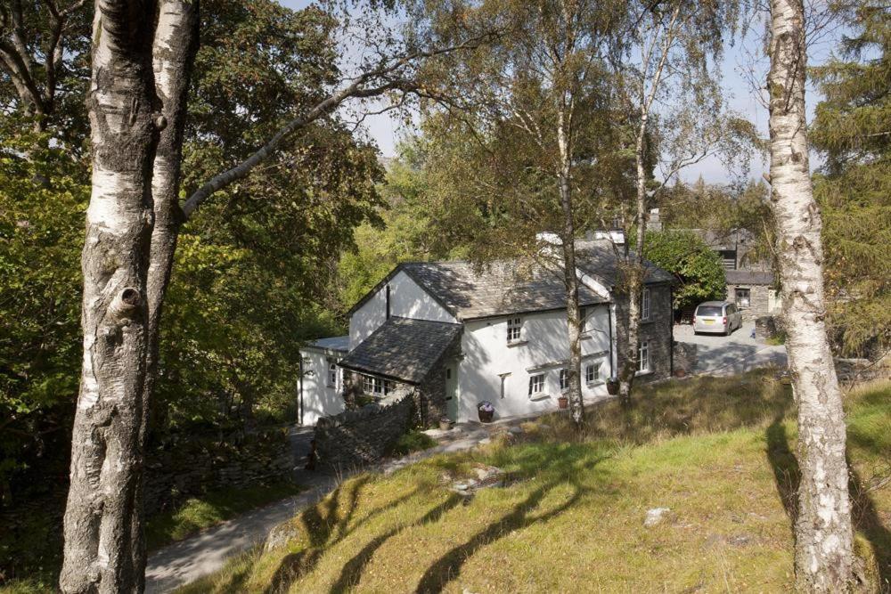 an aerial view of a house in the woods at Wythebank in Ambleside