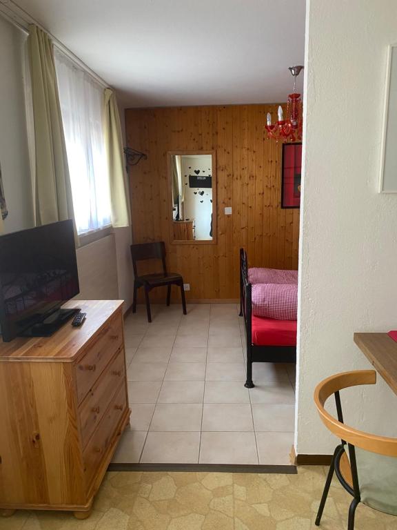 TV a/nebo společenská místnost v ubytování Ferienwohnung Allalinblick