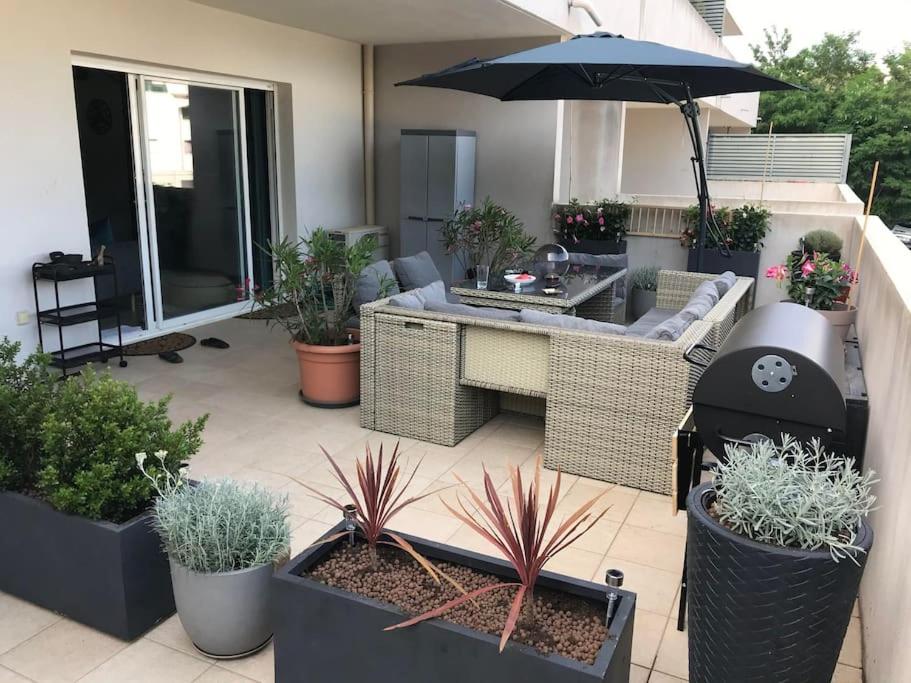 Vonkajšia záhrada v ubytovaní T2 chaleureux avec grande terrasse vue mer