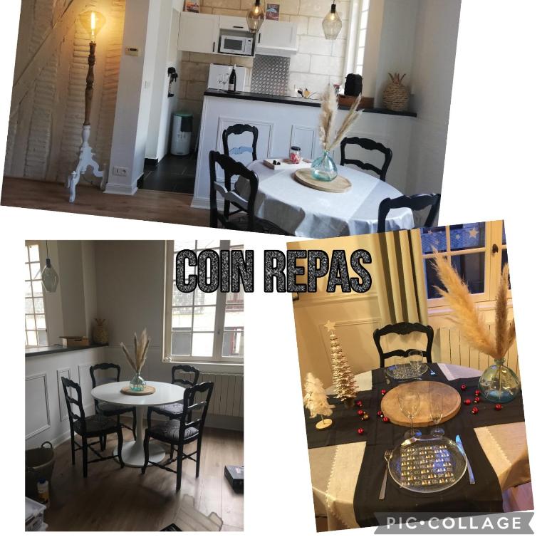 a kitchen and a dining room with a table and chairs at Vieux Tours, Charmant T2 40m2, 4 pers, lumineux in Tours