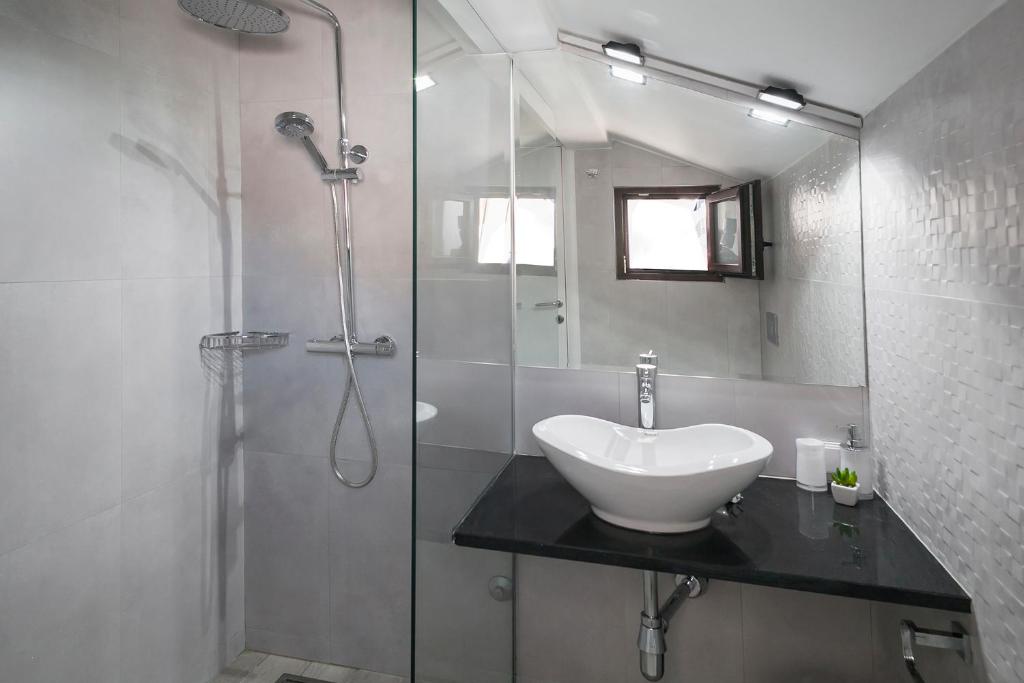a bathroom with a sink and a shower at Villa Mona 2 in Budva