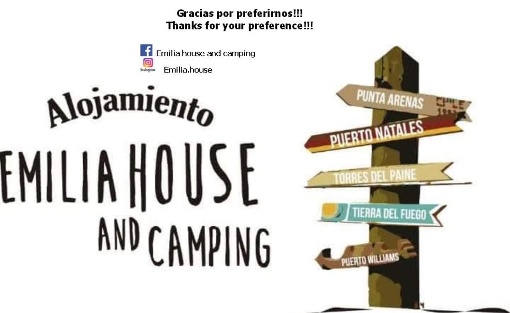 ein Schild für ein Spukhaus und Camping in der Unterkunft Alojamiento Emilia House in Punta Arenas