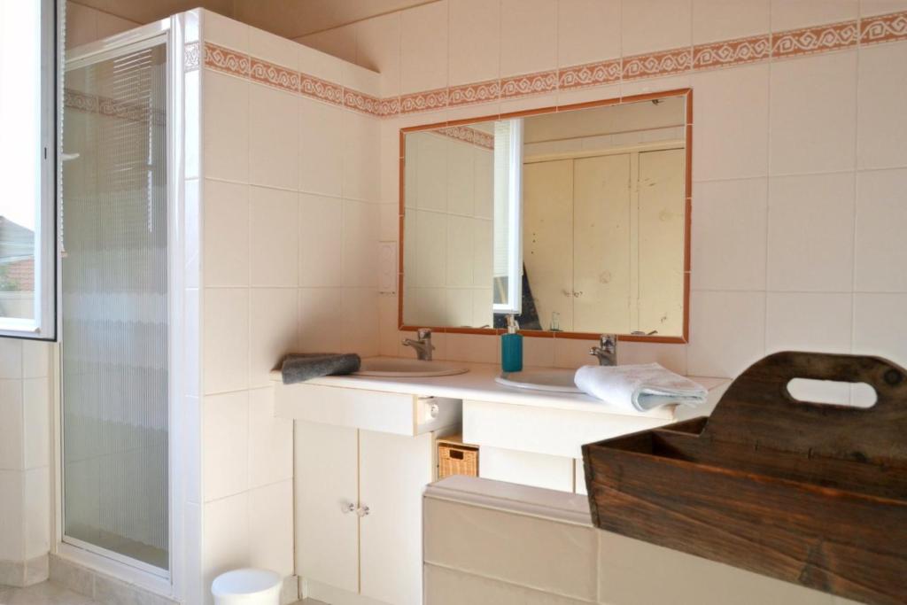 a bathroom with a sink and a mirror at Pavillon de 4 couchages, très calme, proche centre ville in Albi