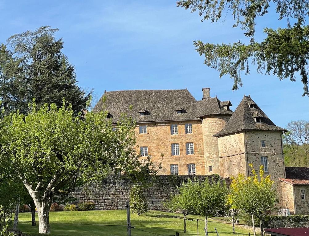 a large brick building with a tree in front of it at Castle in the beautiful French countryside with all modern comfort in Terrou