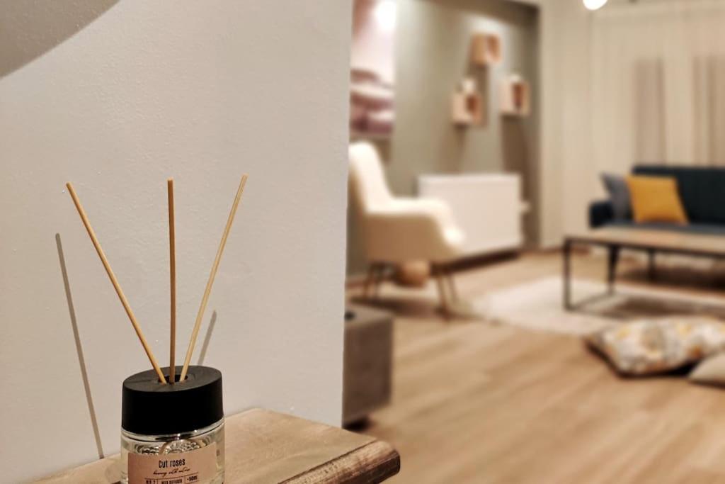 salon z wazą z patykami w obiekcie Your Pin -non- the rest w mieście Tríkala