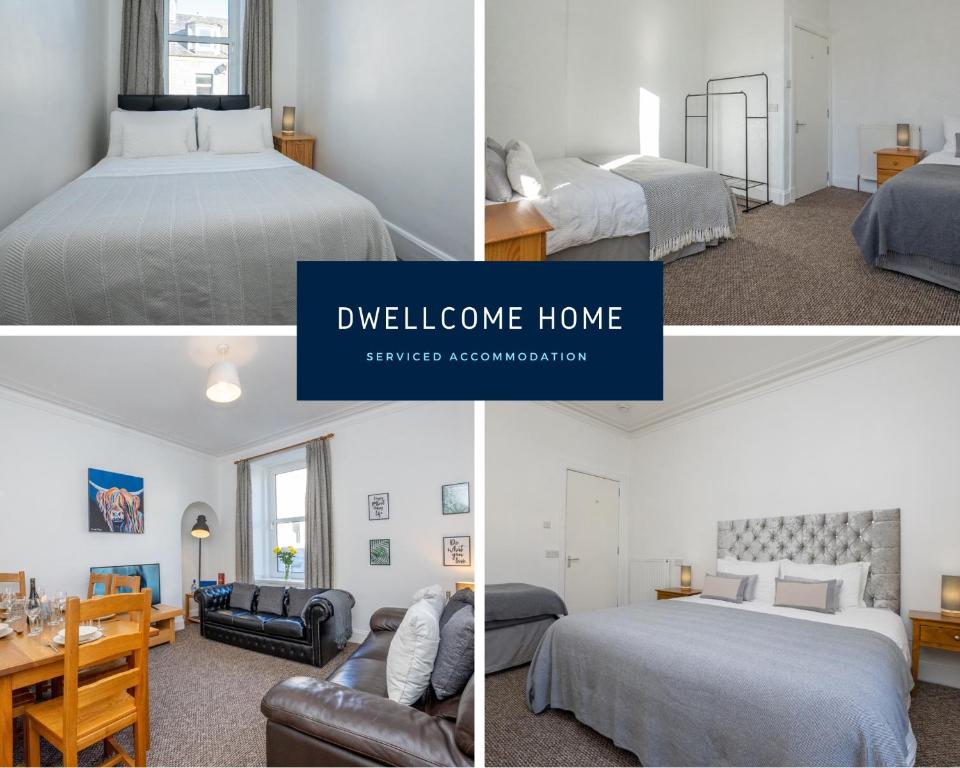 Кровать или кровати в номере Dwellcome Home Ltd 3 Double Bedroom Aberdeen Apartment - see our site for assurance