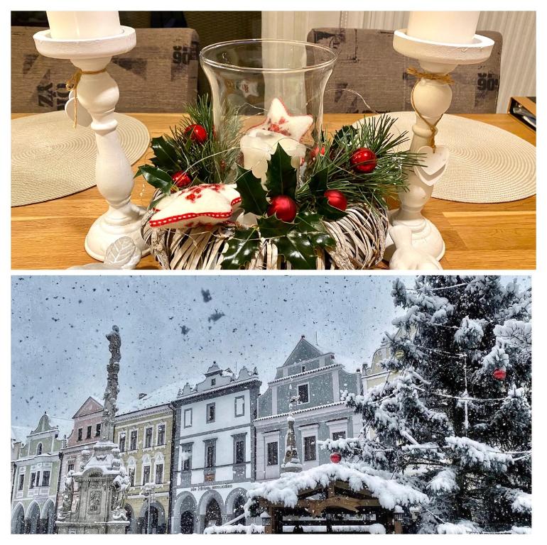 kolaż dwóch zdjęć ze zdjęciem budynku w obiekcie Dům u lázní Federer w Trzeboniu