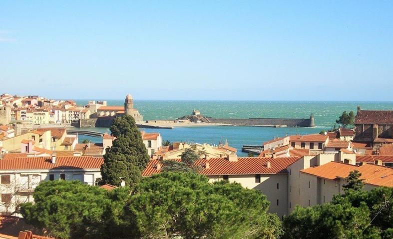 a view of a city with buildings and the ocean at 4VSE-LAM55 Appartement avec vue dégagée Collioure proche plage in Collioure