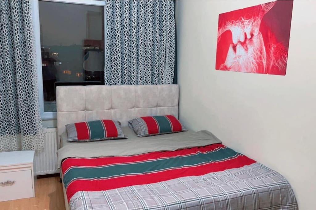 a bedroom with a bed with two pillows on it at Şişli harbiye kat iki in Istanbul