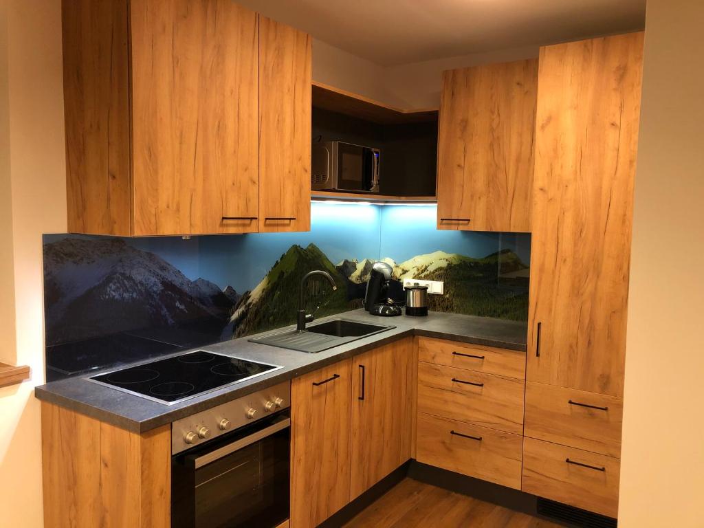 Kuchyň nebo kuchyňský kout v ubytování Gasthof Bergblick
