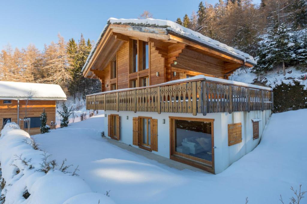 a log cabin in the snow at Chalet Asphodel in Plan Fey