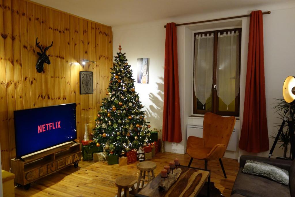 A television and/or entertainment centre at Appartement cosy montagne, centre ville de Brian&ccedil;on