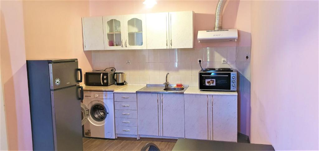 Kuchyň nebo kuchyňský kout v ubytování Rent Room hotel Dunav Center