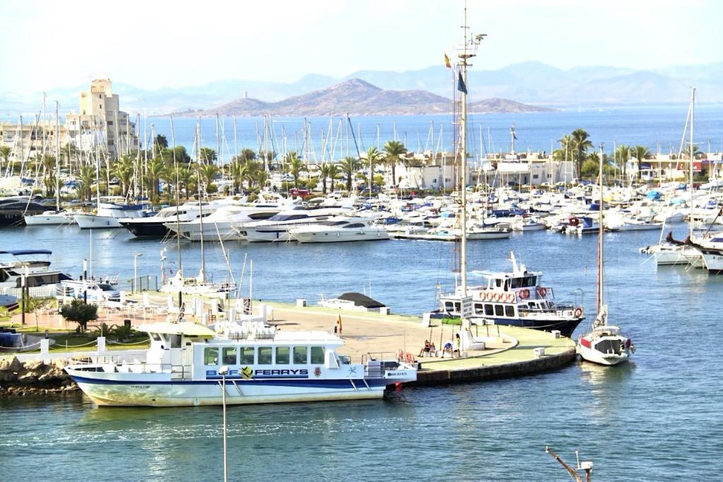 un groupe de bateaux amarrés dans un port de plaisance dans l'établissement Los Miradores, La Manga del Mar Menor, à Murcie