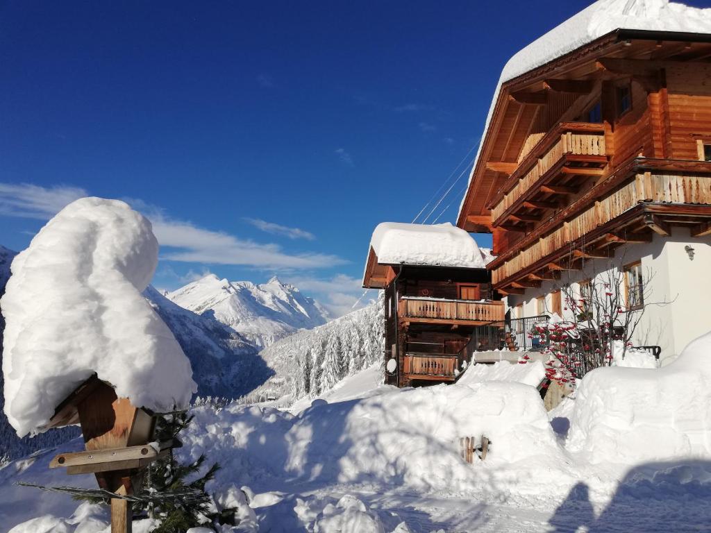 ハイリゲンブルートにあるAppartement Seppenbauer - Seppenbauerhofの山の隣の雪に覆われた建物