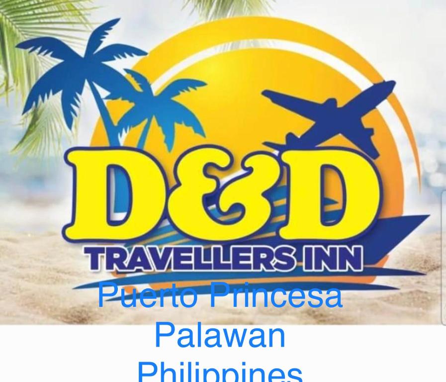 un cartel para un resort en la playa con un avión en D&D Travellers INN en Puerto Princesa