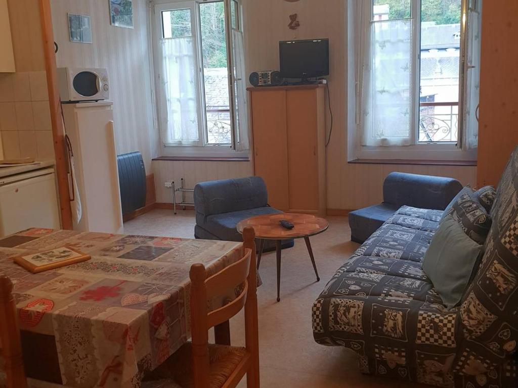 a living room with a couch and a table at Appartement Cauterets, 2 pièces, 4 personnes - FR-1-234-299 in Cauterets