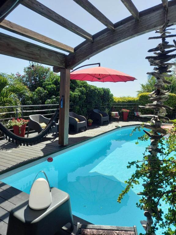 Bazén v ubytování CHAMBRE CHEZ L HABITANT PISCINE VUE MER SDB et TERRASSE PRIVEE nebo v jeho okolí