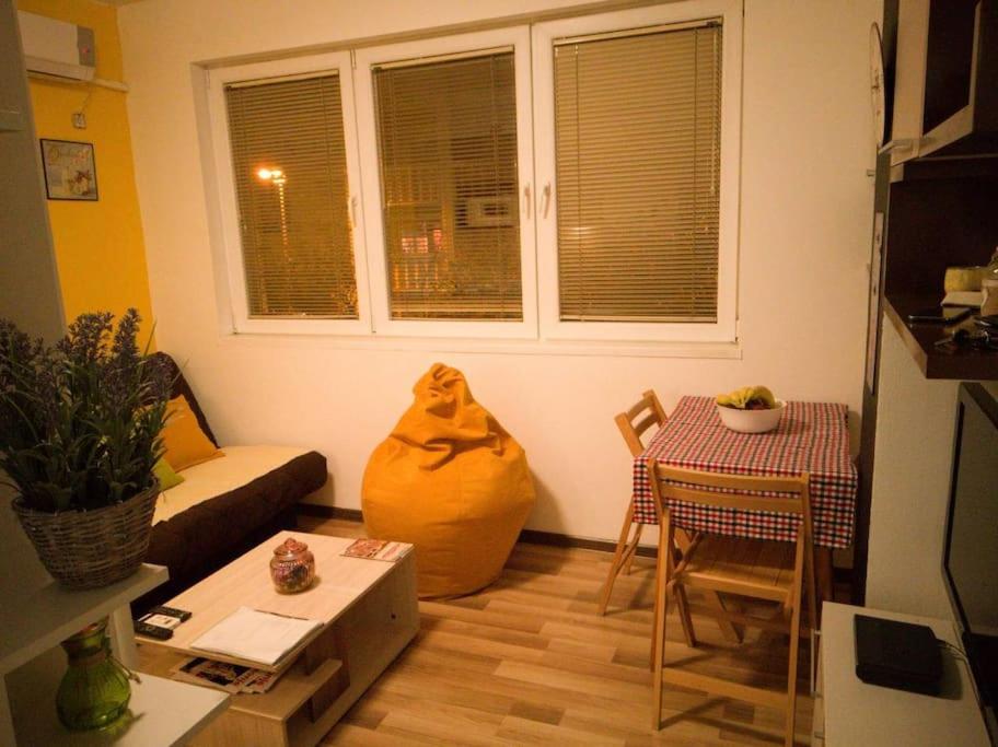 a living room with a couch and a table at Skopje Rekord Ivan Apartment in Skopje