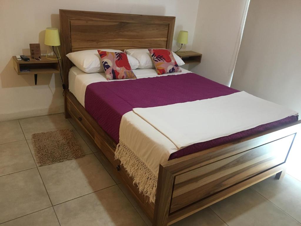 a bedroom with a large bed with a wooden frame at Paseo de Los Poetas "D" 1 in Salta