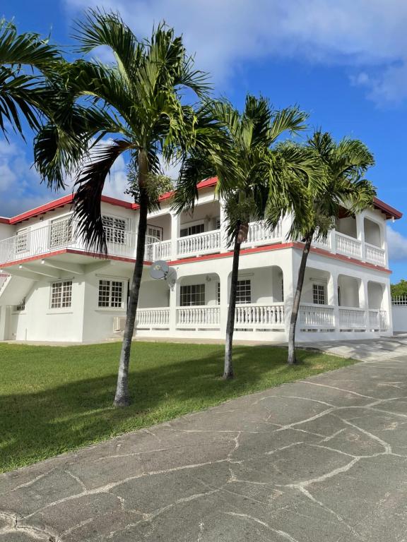 克里斯琴斯特德的住宿－The Villas of John St. Rose，一座白色的建筑,前面有棕榈树