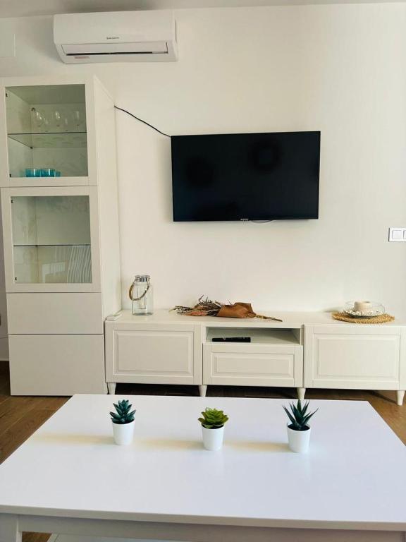 Televízia a/alebo spoločenská miestnosť v ubytovaní Tríplex Cruz del Mar Beach, Apartamentos Living Sur