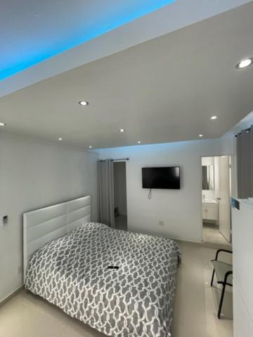 een slaapkamer met een bed en een flatscreen-tv bij 1058 Modern Hotel in San Juan