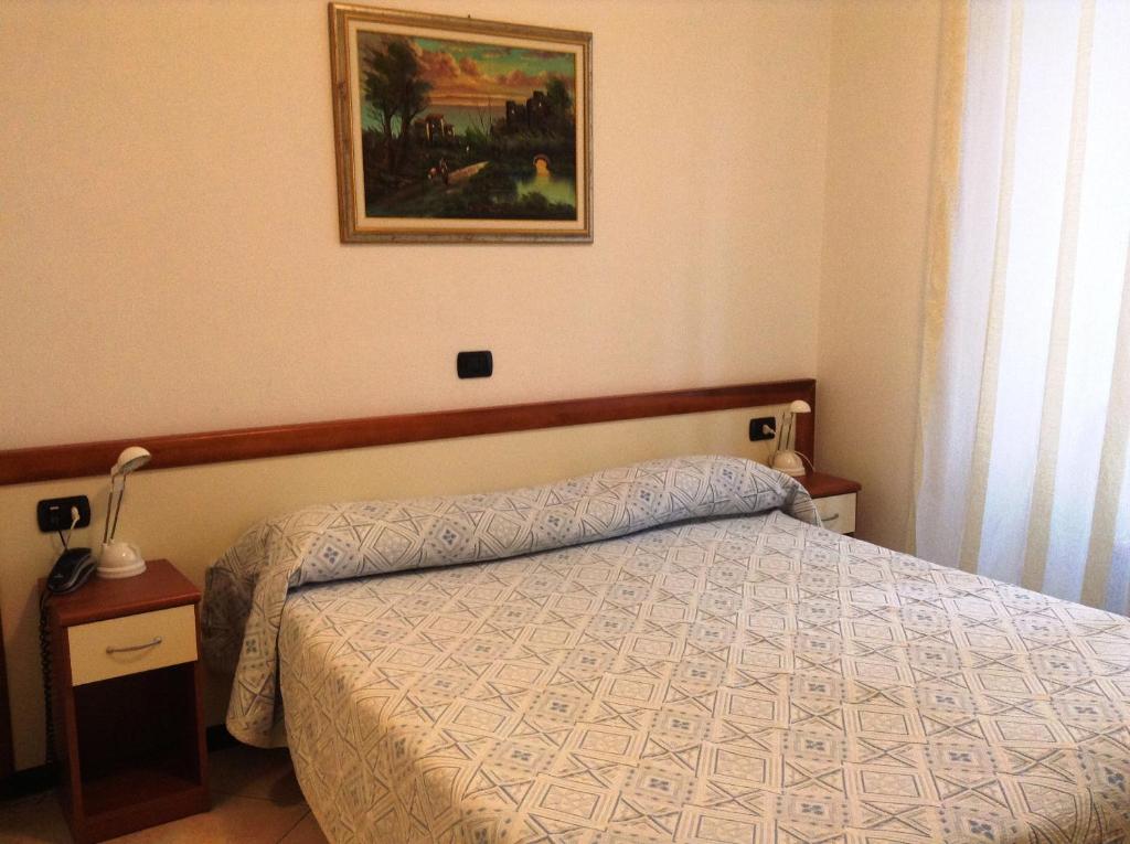ein Schlafzimmer mit einem Bett und einem Bild an der Wand in der Unterkunft Hotel Ricci in Genua