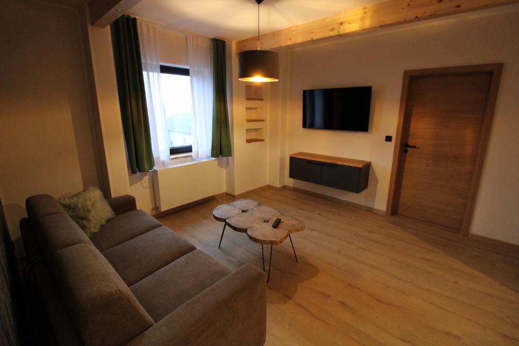 TV a/nebo společenská místnost v ubytování DER Hirsch Hotel