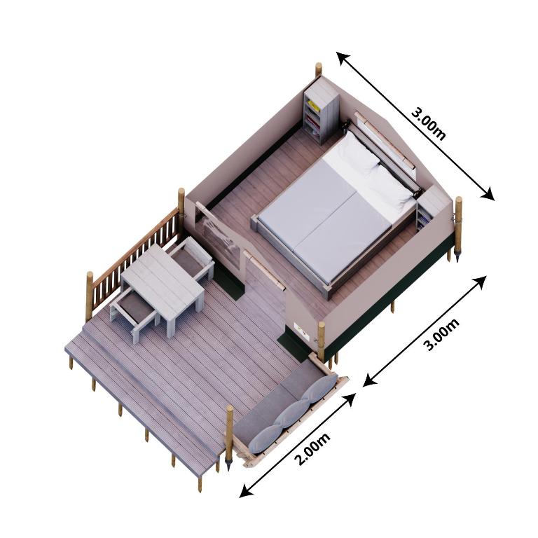 a diagram of a deck with a table and bench at Safaritent Lodge 2 plus in Ruurlo