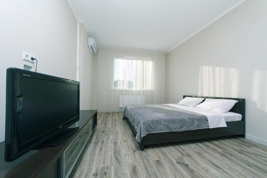 キーウにあるДрагоманова 38а 2й этажのベッドルーム(ベッド1台、薄型テレビ付)